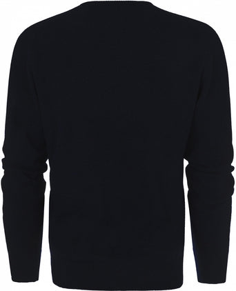 William Lockie Ronde Hals Lamswol Pullover | Navy
