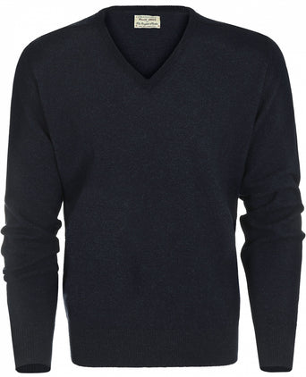 William Lockie V-hals Lamswol Pullover | Oxford Blue