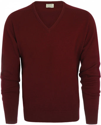 William Lockie V-neck Lambswool Pullover | Bordeaux