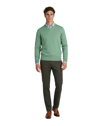 Cotton v-neck sweater | Green