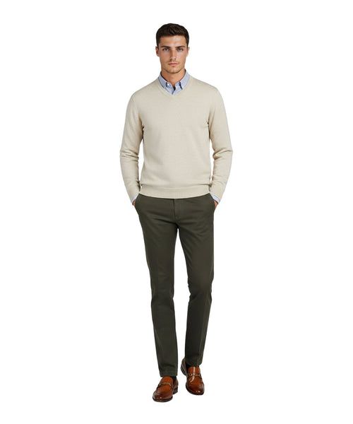 Cotton v-neck sweater | Brown