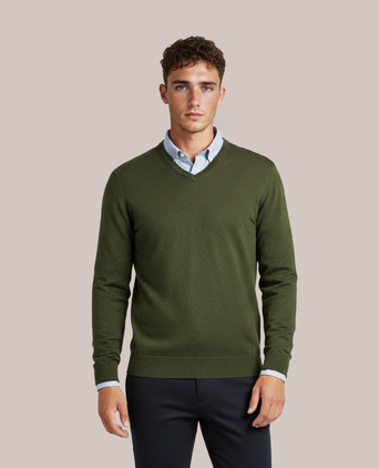 Sweater V-Neck Cotton/Cashmere | Green