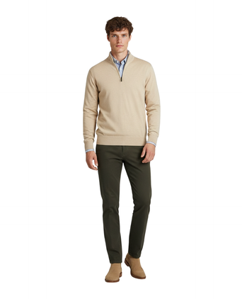 Merino wool zip collar sweater | Beige
