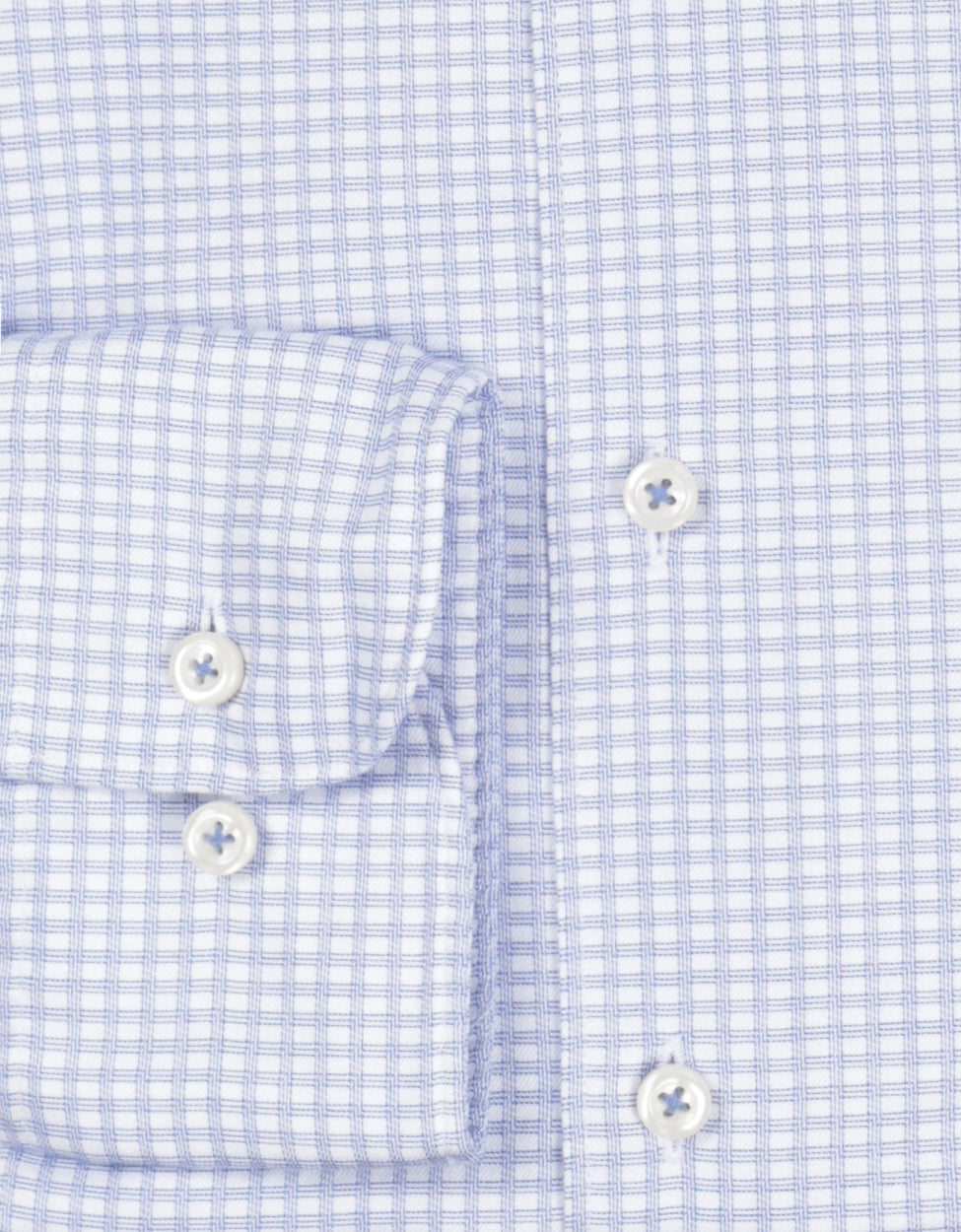 Shirt katoen BD | Micro ruit Wit-Lichtblauw