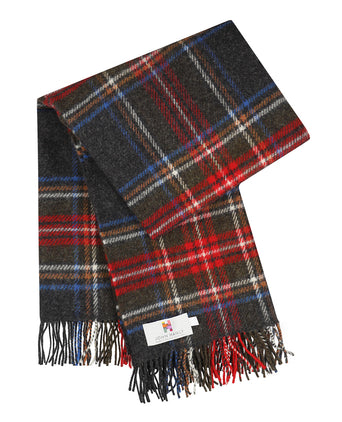 Ierse Plaid van Shetland Wol | Grey Red Stewart Plaid