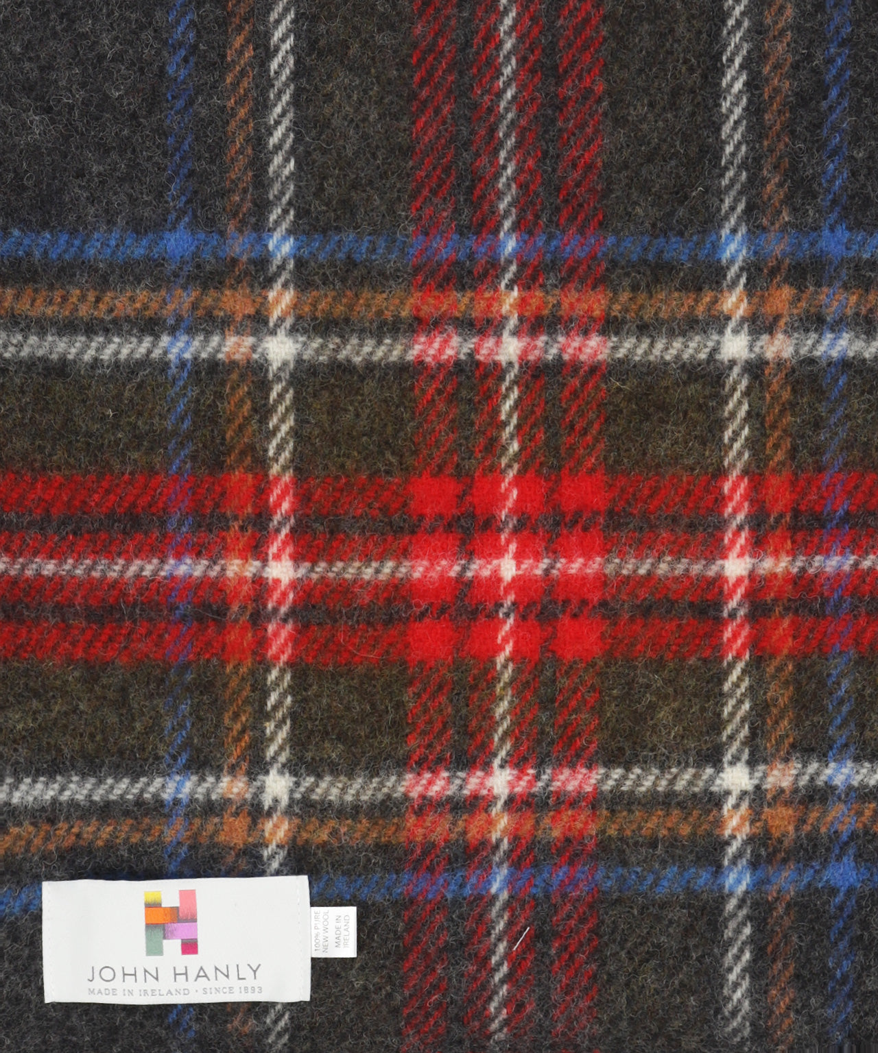 John Hanly Plaid Shetland | Grey Red Stewart Plaid