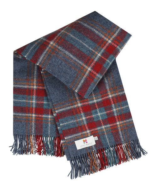 Ierse Plaid van Shetland Wol | Denim Blue Rust Red Plaid