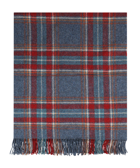 Irisches Karomuster aus Shetlandwolle | Denimblaues rostrotes Karomuster
