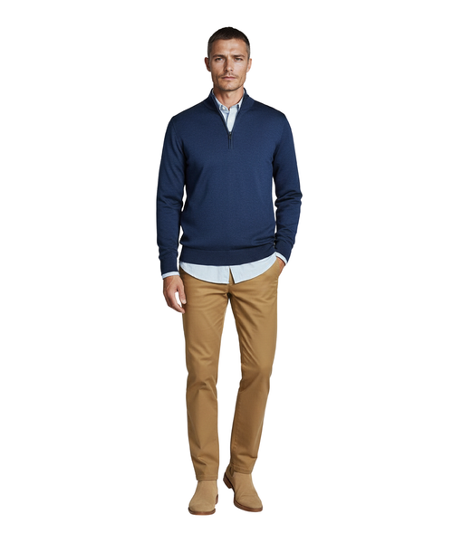 Merino wool zip collar sweater | Blue