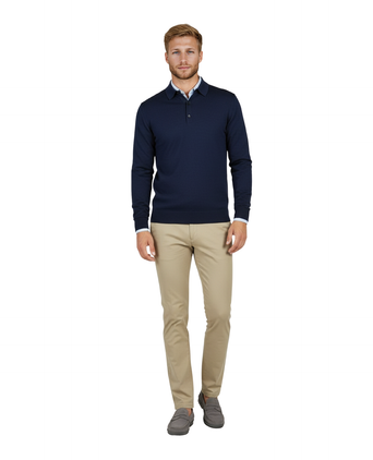 Pullover polo merino wol | Blauw