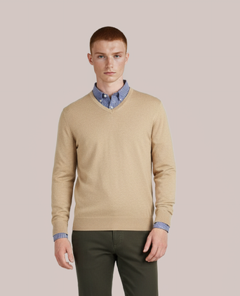Pullover V-Neck Cotton/Cashmere | Brown