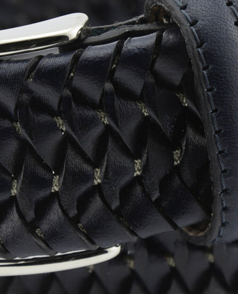 Elastic Leather Braided Belt | Navy