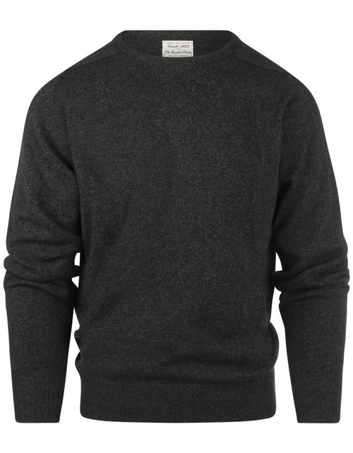 William Lockie Round Neck Lambswool Pullover | Navy/Seaweed