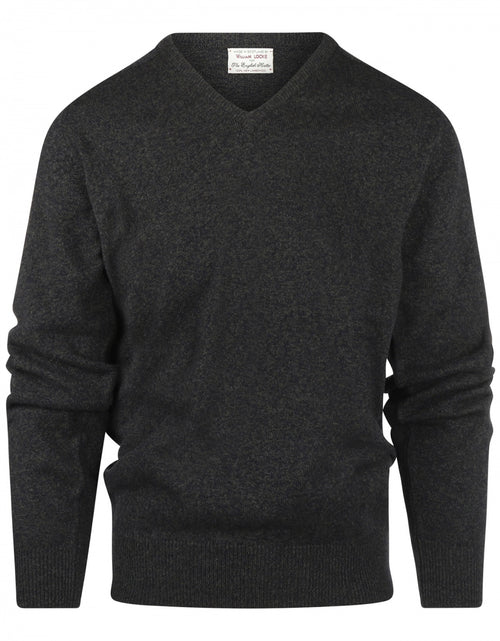 William Lockie V-neck Lambswool Pullover | Navy/Seaweed