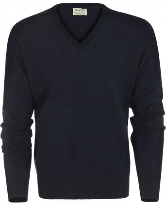 William Lockie V-hals Lamswol Pullover | Oxford Blue