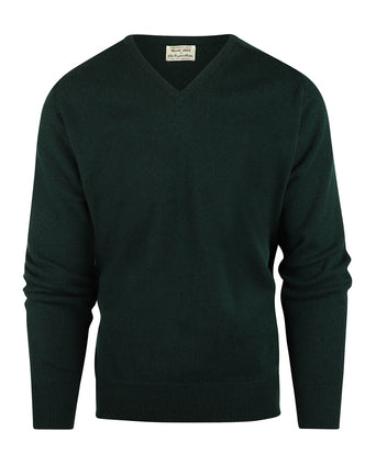 William Lockie V-hals Lamswol Pullover | Tartan Green