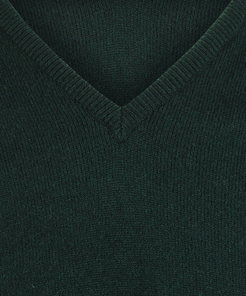 William Lockie V-neck Lambswool Pullover | Tartan Green