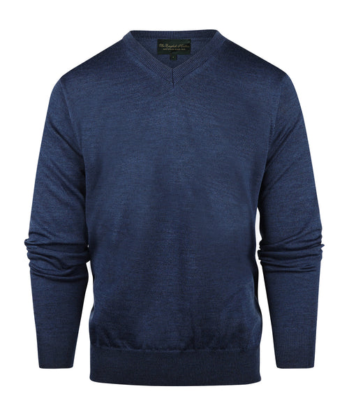 Merino wool v-neck sweater | Blue
