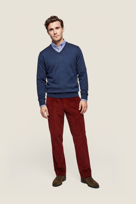 Merino wool v-neck sweater | Blue