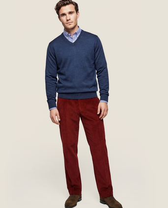 Merino wool v-neck sweater | Blue