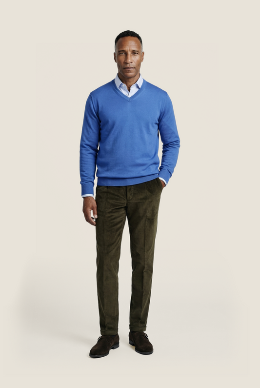 Merino wool v-neck sweater | Blue