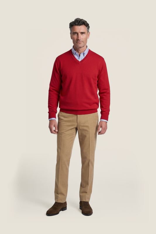 Merino wool v-neck sweater | Red