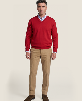 Merino wool v-neck sweater | Red