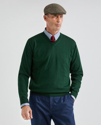 Merino wool v-neck sweater | Green
