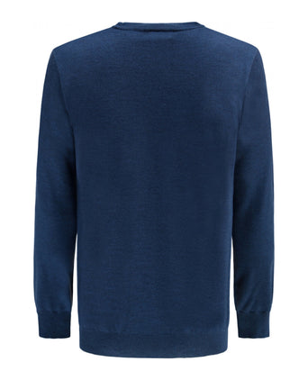 Merino wool round neck sweater | Blue