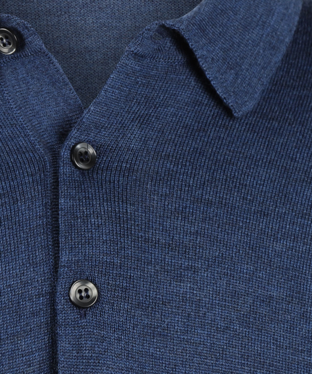 Merino Polo Pullover | Donker Blauw Melange