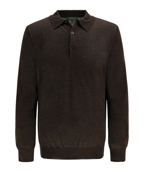 Pullover polo merino wool | Dark Brown