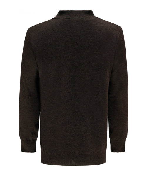 Pullover polo merino wool | Dark Brown