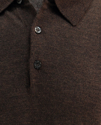 Pullover polo merino wool | Dark Brown