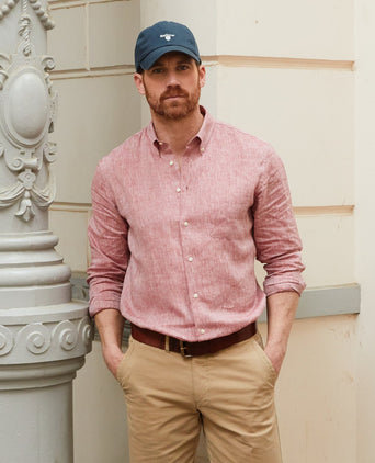 Overhemd linnen lange mouwen | Bordeaux Rood