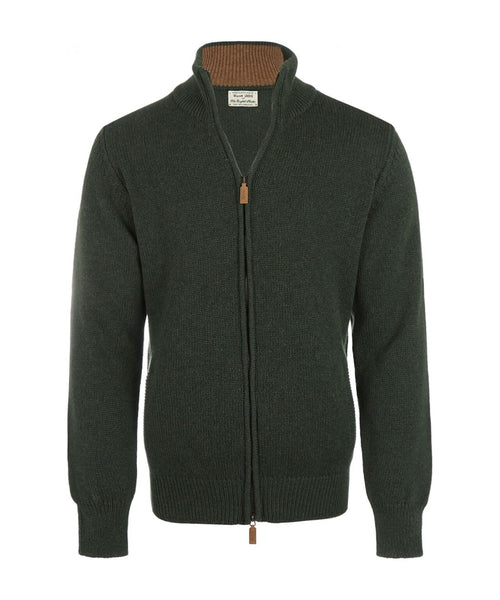 William Lockie Zipper Cardigan Lambswool | Green
