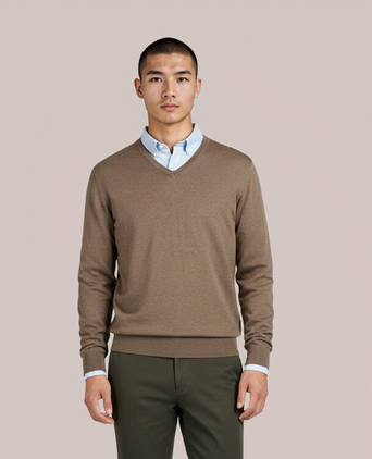 Pullover V-Neck Cotton/Cashmere | Brown