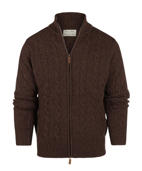 William Lockie Cable Cardigan with Zip | Brown