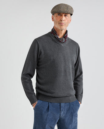 Cotton v-neck sweater | Anthracite Grey