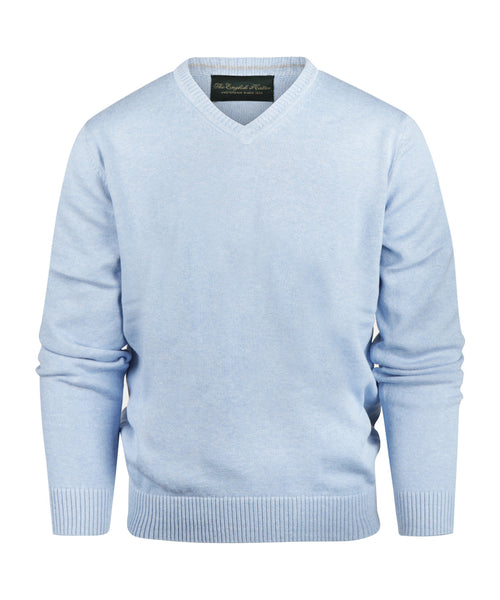 Pullover katoen v-hals | Blauw