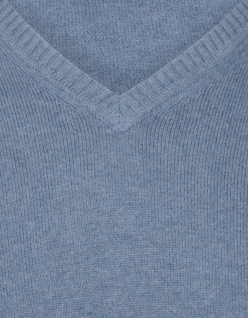 Baumwollpullover mit V-Ausschnitt | Blau