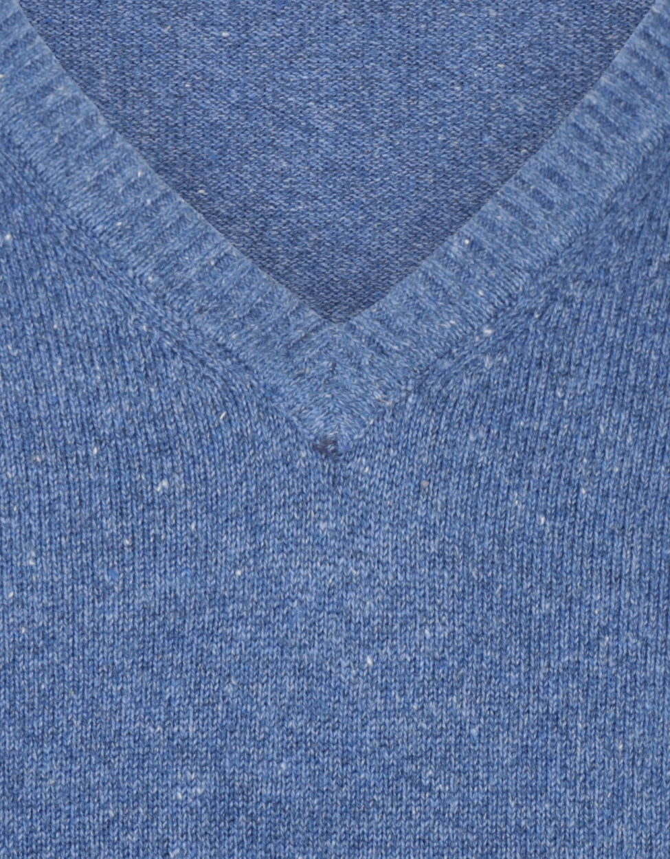 Katoenen V-Hals Pullover | Blauw Melange
