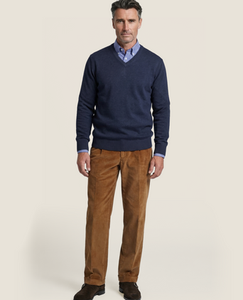 Pullover katoen v-hals | Navy Blauw