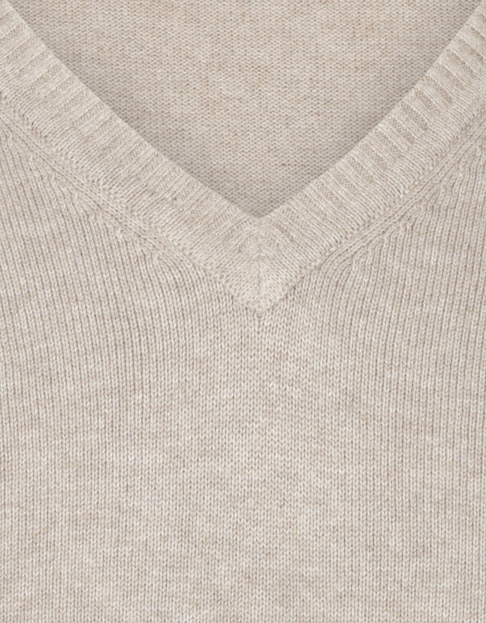 Baumwollpullover mit V-Ausschnitt | Braun