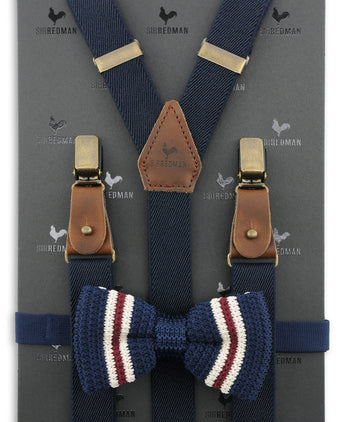 Bow tie/suspender combination with clips and tabs | Blue