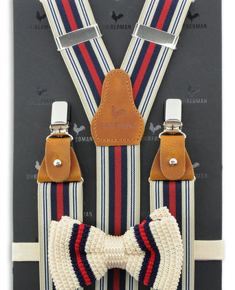 Bow tie/suspender combination with clips and tabs | White