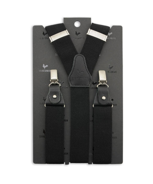 Luxury leather suspenders with clips and tabs | Black