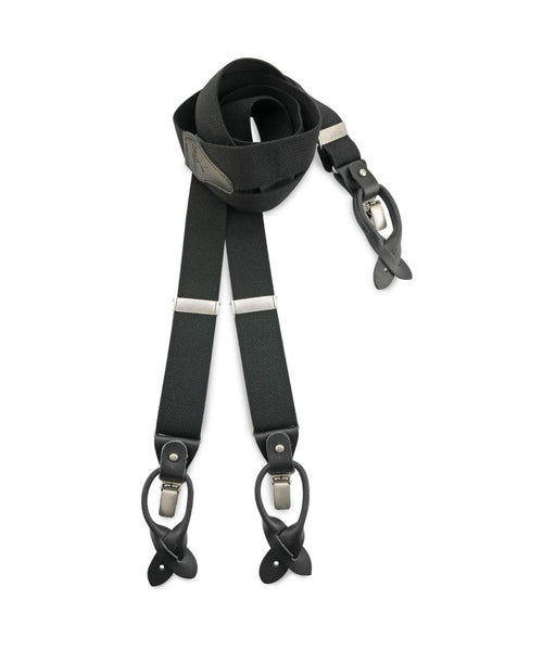 Luxury leather suspenders with clips and tabs | Black