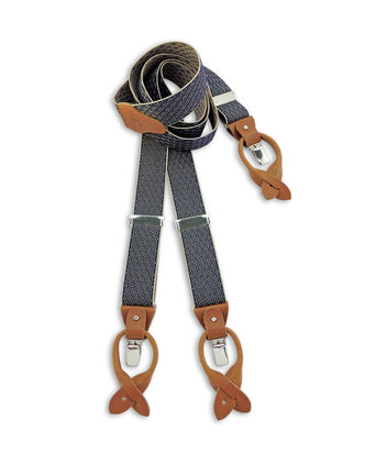 Luxury leather suspenders with clips and tabs | Blue