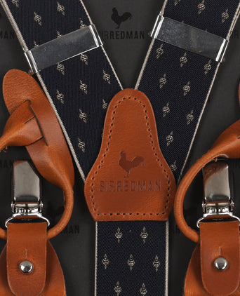 Luxe leren bretels met clips en patten | Blauw