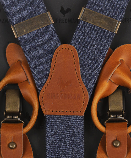 Luxury leather suspenders with clips and tabs | Blue